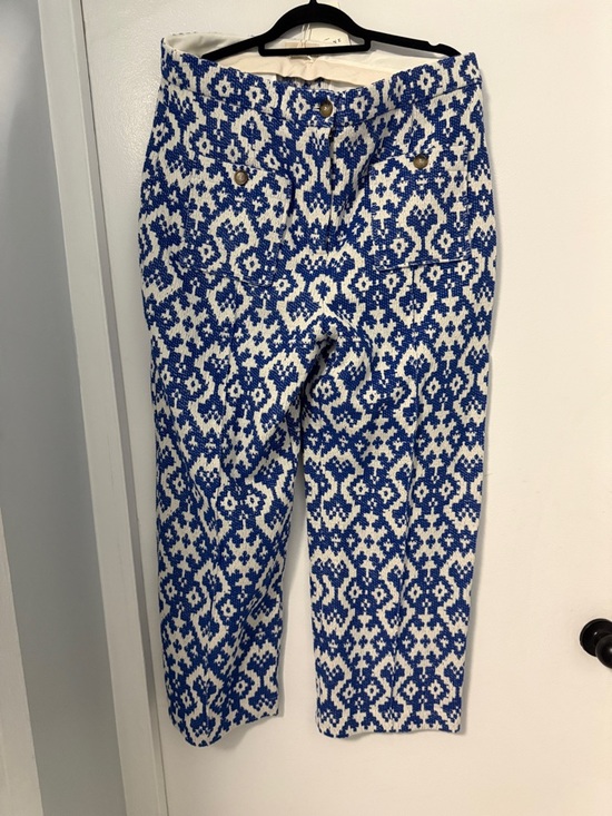 Sezane Pants - Sezane Emilio Trousers Geo Blue Jacquard - Size 14